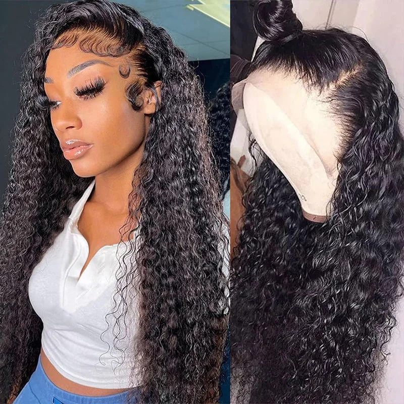 Human - hair wig with a middle - part for a classic and elegant styleDeep Curly 13×4 HD Transparent Lace Front Human Hair Wigs Sterly Hair