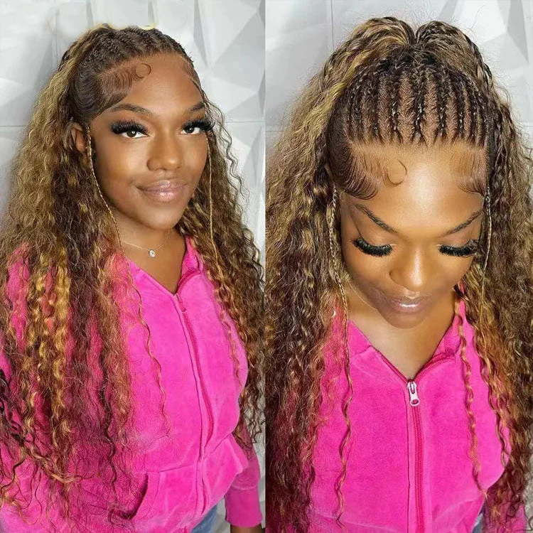 Lace wig with a pre - plucked hairline for a more natural look13x4/13x6 HD Lace Front Human Hair Wigs  4/27 Highlight Deep Wave Lace Front Wig Customized Piano Color