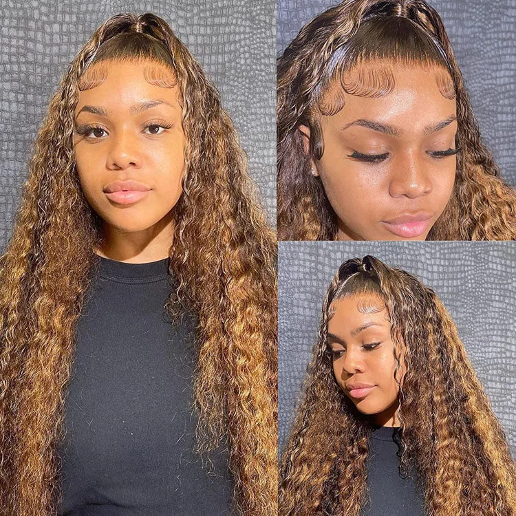 Lace wig with a curly texture for a bold and stylish choice13x4/13x6 HD Lace Front Wigs Water Wave Frontal Wig 4/27 Highlight Human Hair Wigs Customized Piano Color