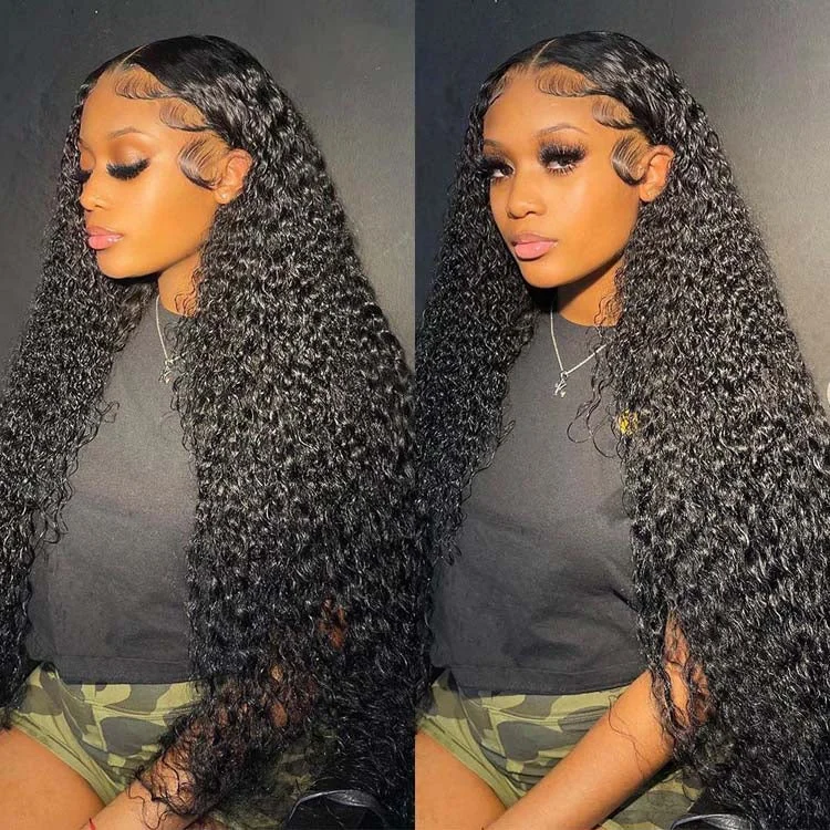 Lace wig with a wispy fringe for a soft and feminine look13x4 HD Lace Front Human Hair Wigs Brazilian Water Wave Lace Front Wigs Pre Plucked Undetectable Lace Frontal Wig 9A Grade