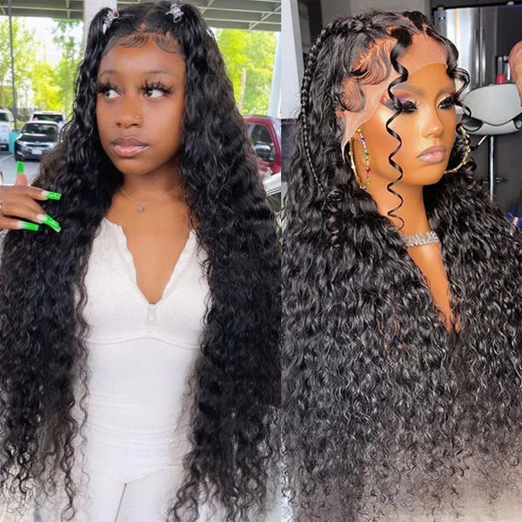 Lace wig with a pre - bleached knot for a natural - looking scalp13x4 HD Lace Front Wig Human Hair Brazilian Virgin Water Wave Wig Pre Plucked Lace Wigs 10A Grade