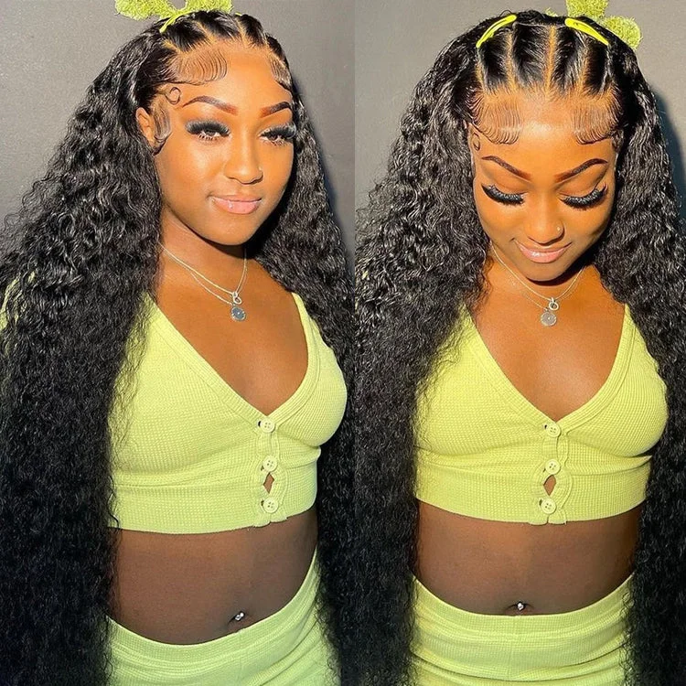 Lace wig with a wispy fringe for a soft and feminine look13x6 Water Wave HD Lace Front Wigs 10a Virgin Human Hair Transparent Lace Frontal Wigs