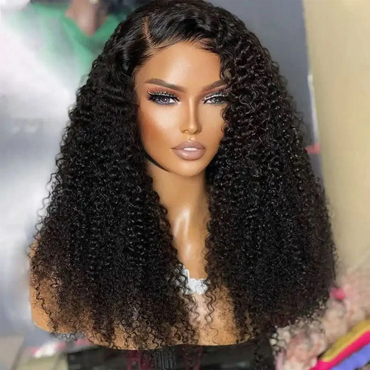 Lace wig with a platinum - blonde color for a bold and trendy look13x6 HD Lace Frontal Wig Kinky Curly Brazilian Curly Virgin Human Hair