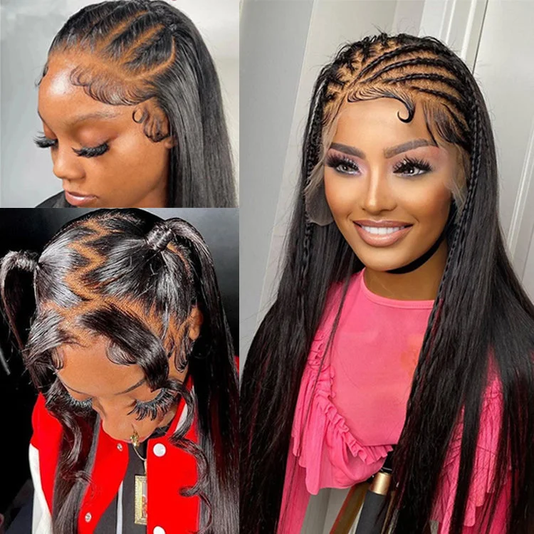 Lace wig with a side - part for a more flattering look13x6 HD Lace Frontal Wig 250% Density Straight Virgin Human Hair Pre-Plucked