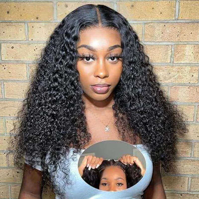 Human - hair wig with a silk - base cap for a comfortable and smooth feel14 inch Wear and Go 100% Human Hair Glueless Pre Cut Deep Wave 5x5 Lace Wig