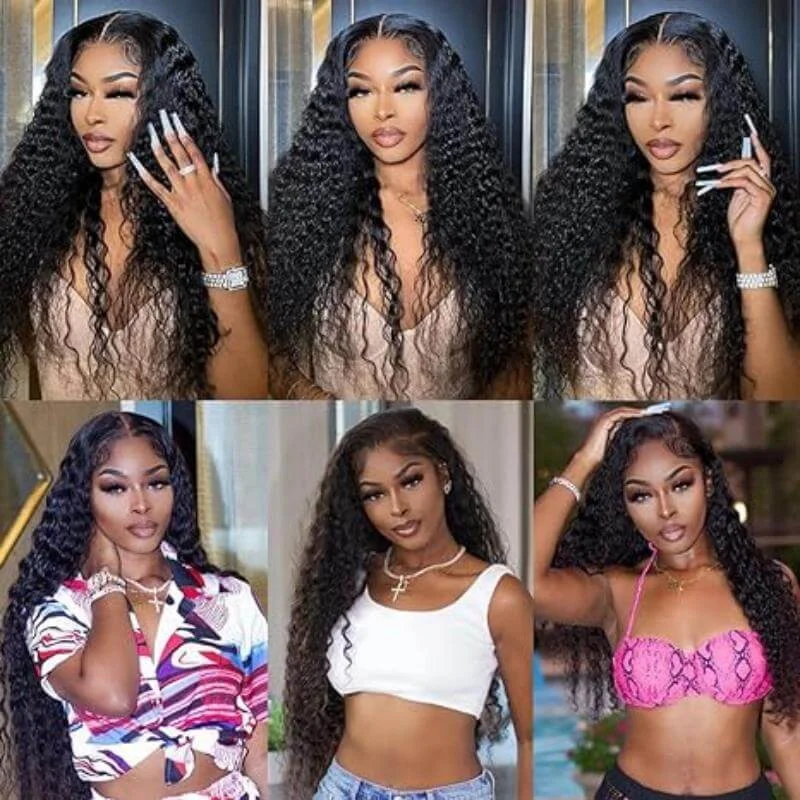 Human - hair wig with a pre - bleached knot for a natural - looking scalp22inch 200% Density Wear and Go Glueless Closure Lace Front Curly Wigs