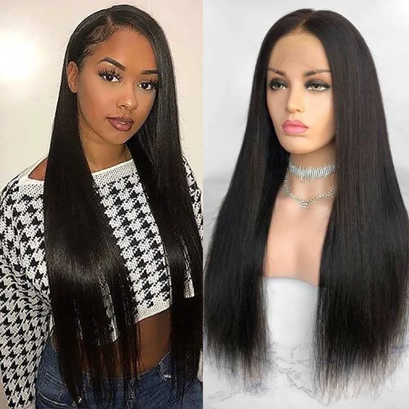 Human - hair wig with a middle - part for a classic and elegant styleStraight Human Wigs Affordable Long Wigs Pre Plucked Natural Hairline