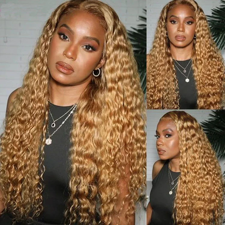 Human - hair lace wig for a luxurious and natural feel27 Color Honey Blonde 13x4 Deep Wave HD Lace Front Wigs 10A Raw Virgin Human Hair