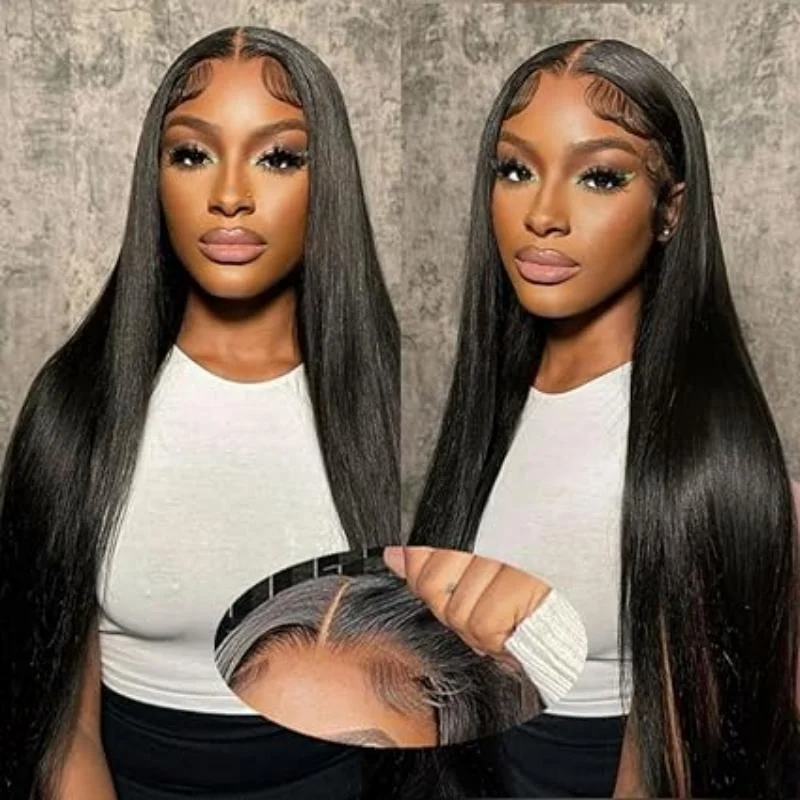 Human - hair wig with a pre - bleached knot for a natural - looking scalp30'' 200% Density Human Hair Pre Cut 13x4 Straight Lace Front Wigs Human Hair Pre Plucked  Lace Frontal Wigs Upgraded No Glue Wigs Brazilian Straight Wigs Human Hair