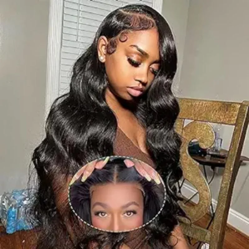 Human - hair wig with a wavy texture for a beachy and relaxed look30inch full and thick Wear and Go Glueless Body Wave Lace Front Wigs