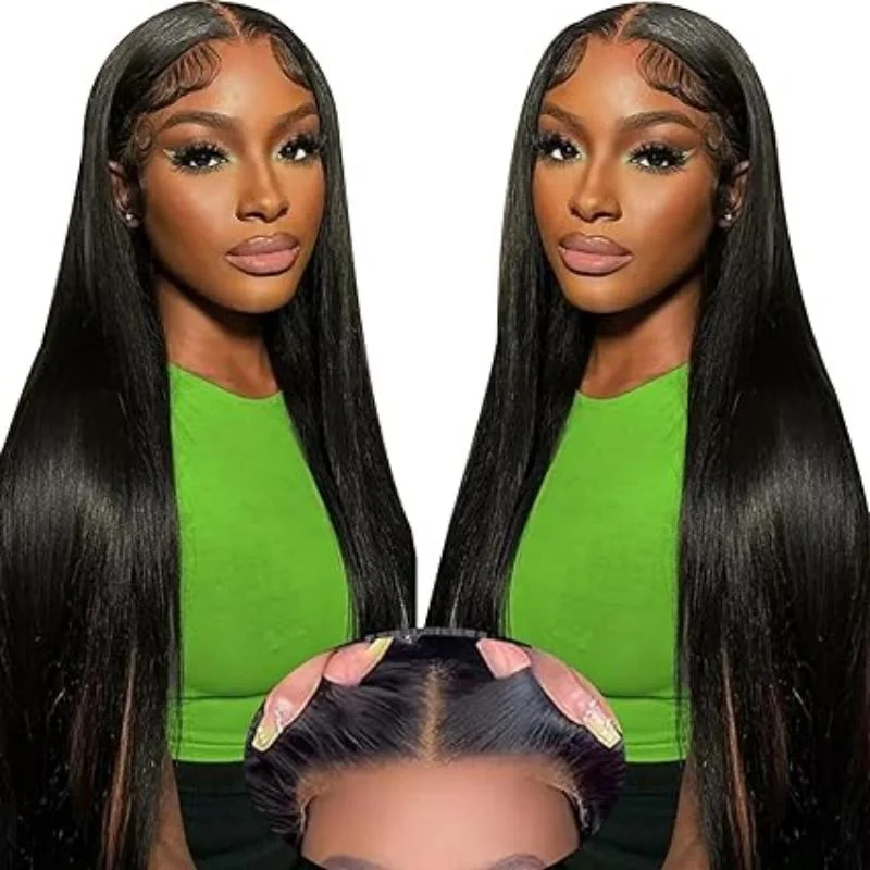 Adjustable - cap human - hair wig for a comfortable fit32''  200% Density wear and go wig Human Hair Pre Cut 13x4 Straight Lace Front Wigs Human Hair Pre Plucked Lace Frontal Wigs Upgraded No Glue Wigs Brazilian Straight Wigs Human Hair