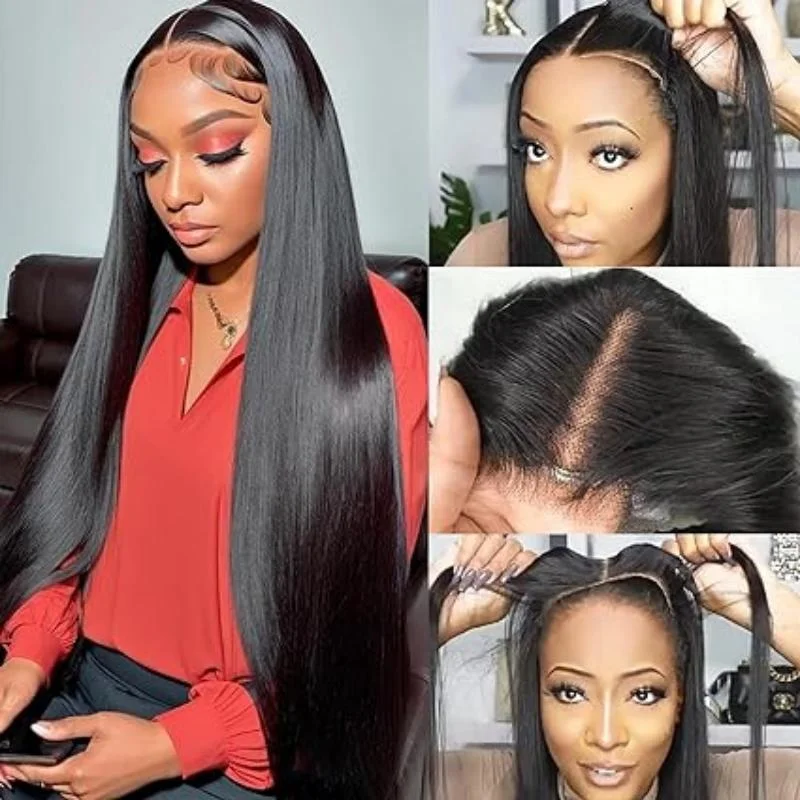 Human - hair wig with a pre - plucked hairline for a more natural look34'' 200% Density for black women Human Hair Pre Cut 13x4 Straight Lace Front Wigs Human Hair Pre Plucked Lace Frontal Wigs Upgraded No Glue Wigs Brazilian Straight Wigs Human Hair