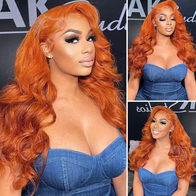 Lace wig with a wispy fringe for a soft and feminine look#350 Ginger Orange Wigs Body Wave 13x4 HD Transparent Lace Front Human Hair Wig Glueless Lace Wigs Pre Plucked