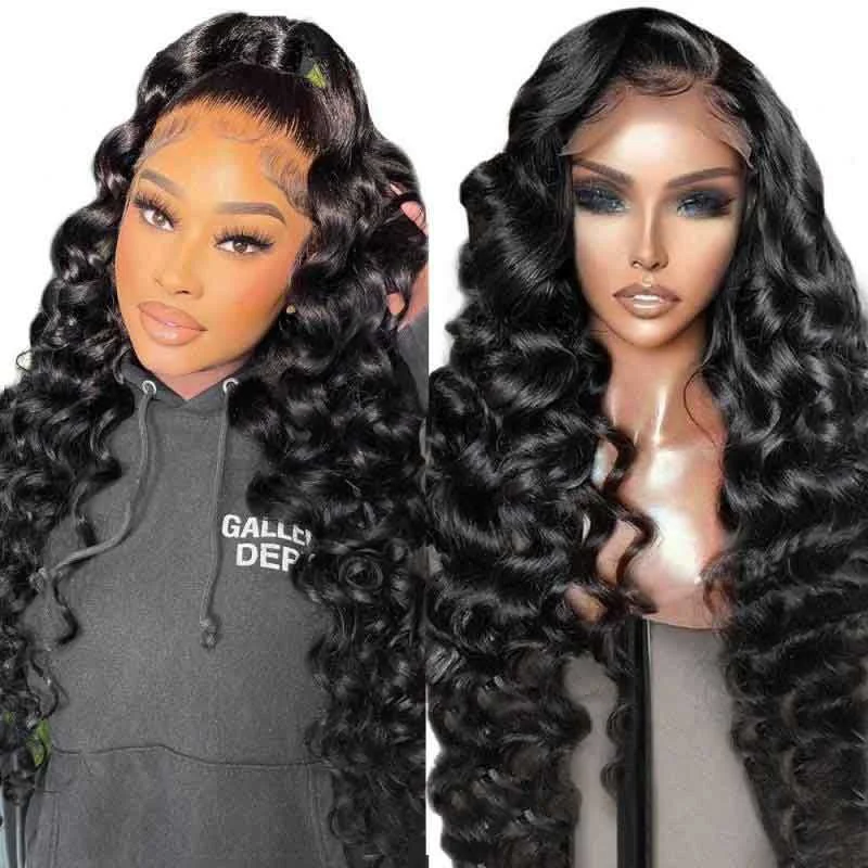 Human - hair wig with a straight texture for a sleek and minimalist look360 Lace Front Wig Pre Plucked Transparent Lace Loose Deep Wave Human Hair Wigs