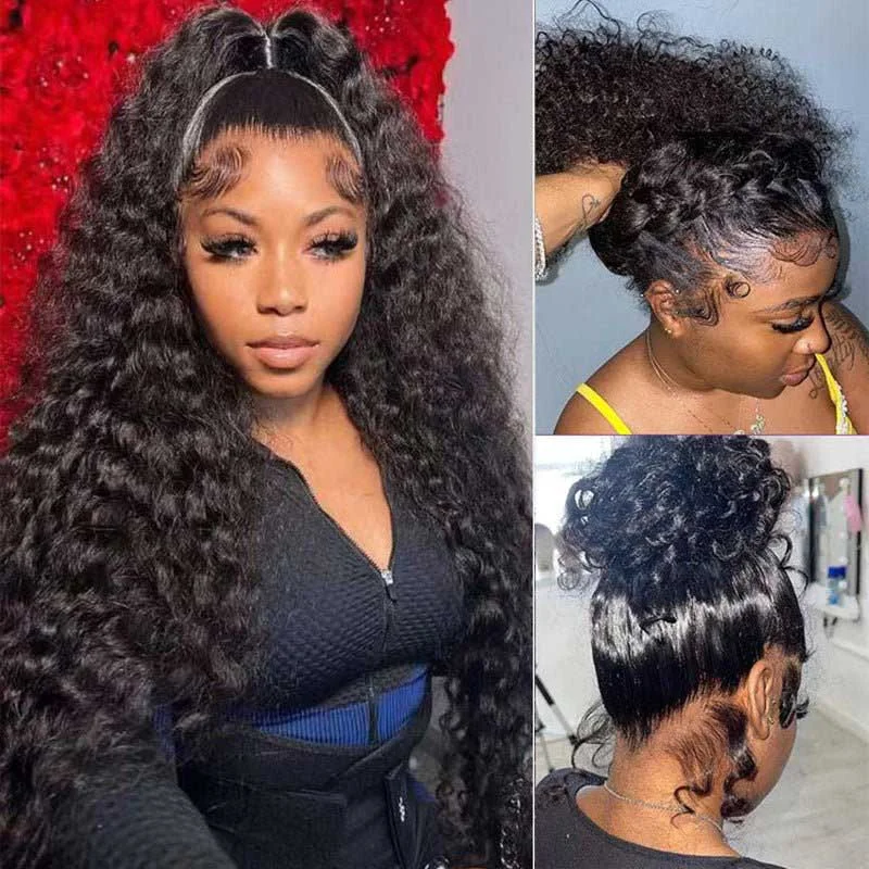 Human - hair wig with a wavy texture for a beachy and relaxed lookPre Plucked 360 Lace Wigs Deep Wave Transparent Lace Wig Brazilian Virgin Hair