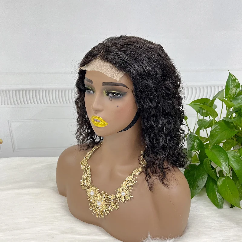 Synthetic lace wig with a heat - resistant formula4*4 Bob Lace Wig Water Wave Color NC Natural Human Hair Lace Wigs 10 inch 250%Density