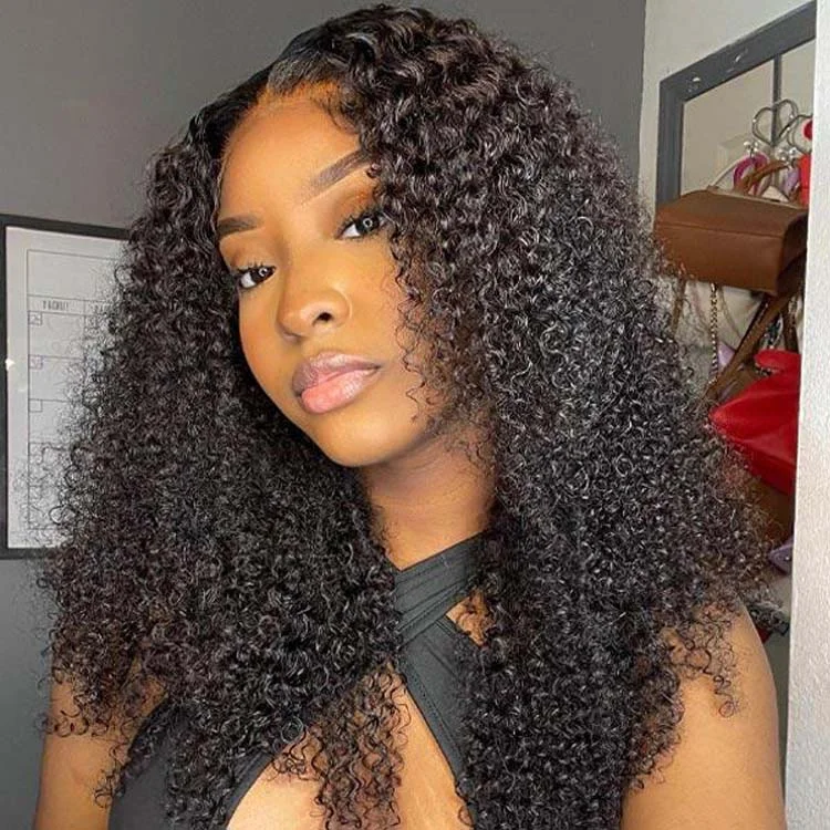 Lace wig with a straight texture for a sleek and minimalist look4C Edge Hairline Lace Wigs Kinky Curly 4x4 5x5 HD Lace Closure Wig Human Hair