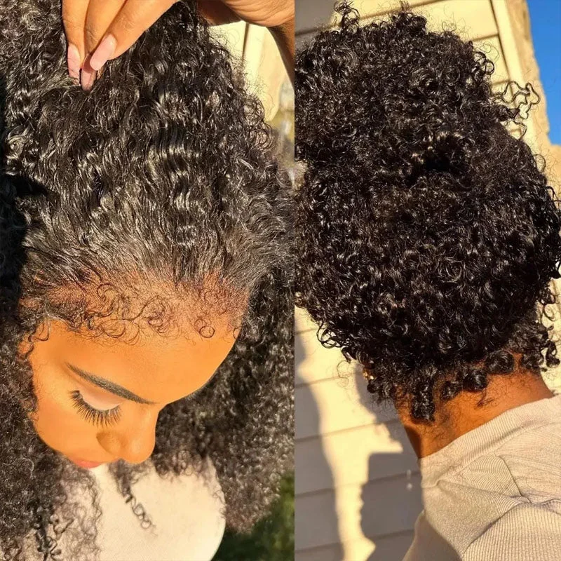 Lace wig with a honey - blonde color for a warm and sunny appearance4C Kinky Edges Lace Wigs Afro Kinky Curly Human Hair 360 HD Lace Frontal Wig