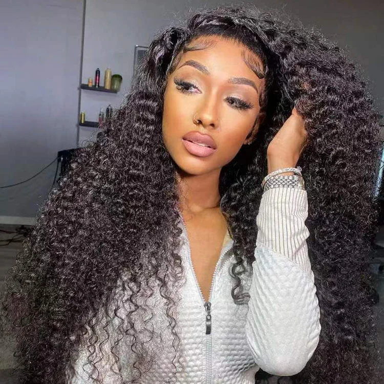 Lace wig with a middle - part for a classic and elegant style4x4/13x4 HD Lace Front Curly Wig 180% 250% Recomend Brazilian Afro Kinky Curly Wig Virgin Human Hair