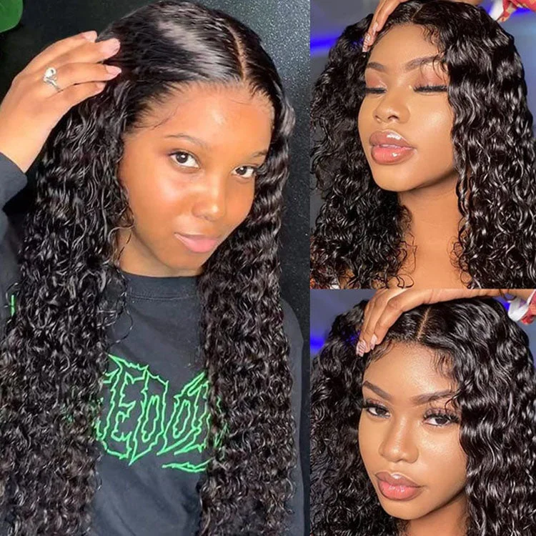 Lace wig with a middle - part for a classic and elegant style4x4 Water Wave HD Lace Closure Wig 10A Virgin Human Hair Closure Wigs Pre Plucked