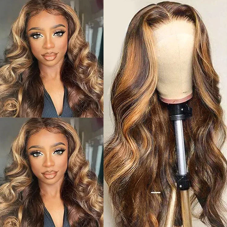 Lace wig with a pre - plucked hairline for a more natural look5x5 Body Wave HD Lace Closure Wig Highlight Human Hair Wigs 10A Brazilian Virgin Hair