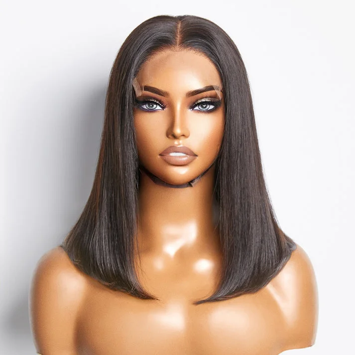 Lace wig with a natural - looking root for a more realistic look5x5 Glueless Lace Closure Bob Wig 150% Density Straight