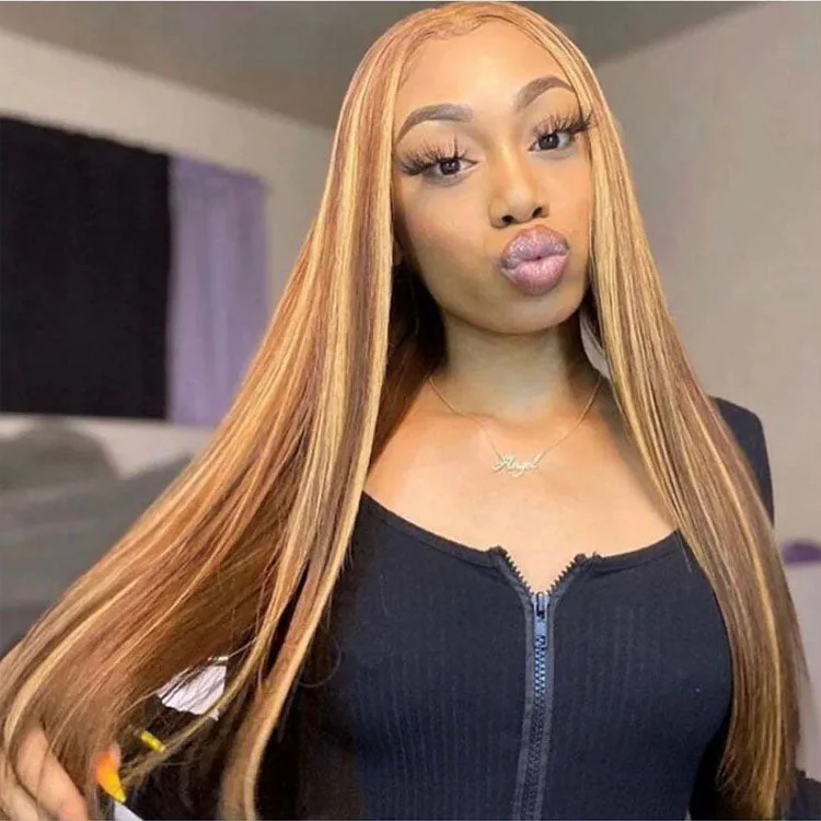 Lace wig with a natural - looking root for a more realistic look5x5 HD Lace Closure Wig Straight Highlight Human Hair Wigs 180% 250% Density 10A Grade