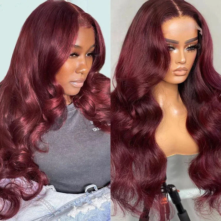 Synthetic lace wig with a heat - resistant formula5x5 HD Lace Closure Wigs Straight/Body Wave Burgundy Lace Front Wig Red 99j Colored Human Hair Wigs