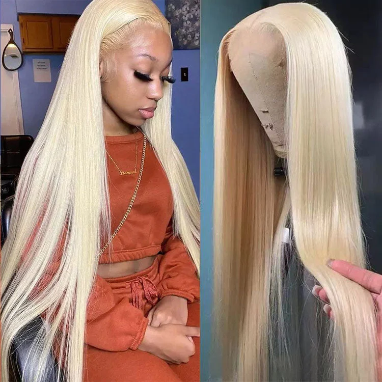 Lace wig with a wispy fringe for a soft and feminine look5x5/6x6 HD Transparent Lace Wigs 613 Blonde Straight Brazilian Human Hair Closure Wig