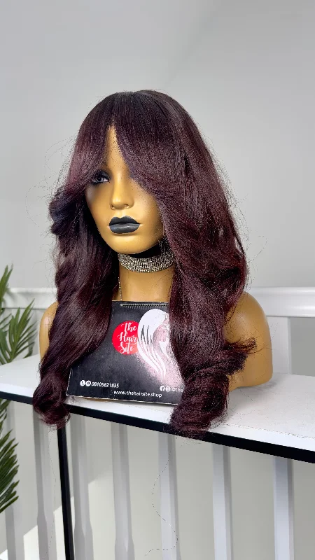 Lace wig with a silk - base cap for a comfortable and smooth feelADA CURTAIN BANGS GLUELESS WIG