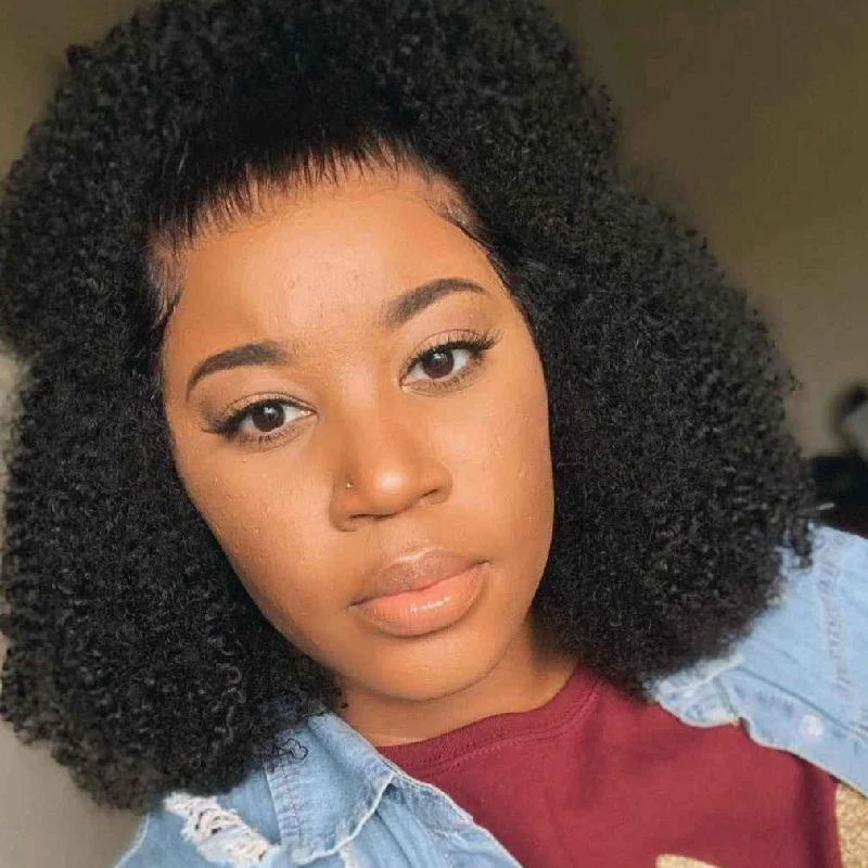 Lace wig with a wispy fringe for a soft and feminine look[JOY]-Afro Kinky Curly Glueless 13X6 Lace Front Wigs Human Virgin Hair[LW17]