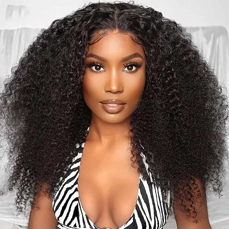 Full - lace wig with a natural - looking hairline for a seamless appearanceAfro Kinky Curly Lace Closure Wigs 4x4 HD Lace Closure Wig Brazilian Virgin Curly Hair