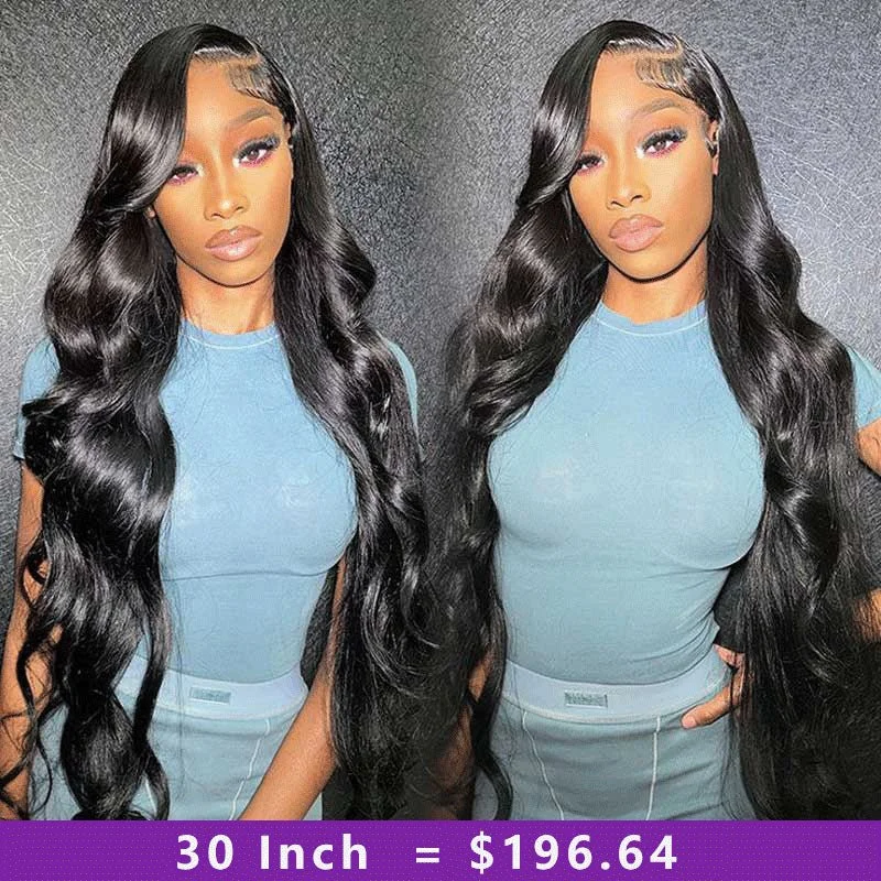 Indian - human - hair wig with a natural - looking shineAlibonnie 30inch 34inch Long 13x4 Transparent Lace Frontal Wigs Bleached Knots Human Hair Wig With Pre-Plucked Natural Hairline 180% Density