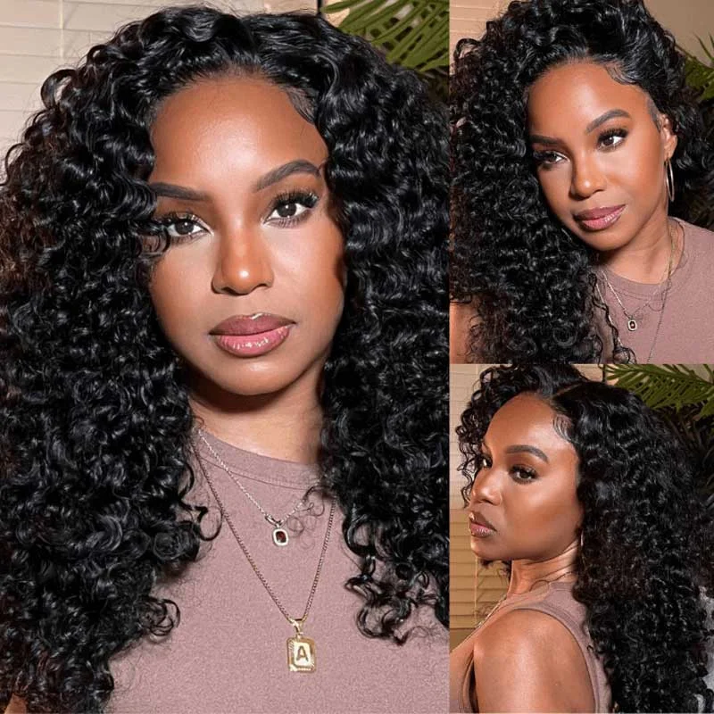 Lace wig with a side - part for a more flattering lookAlibonnie Best Quality Kinky Curly Lace Wig Invisible 5×5 HD Lace Closure Wig For Women 180% Density