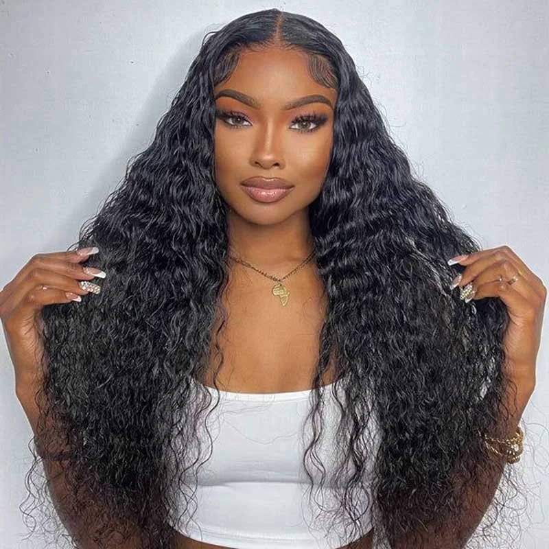 Lace wig with a 200 - density for a full and thick appearanceAlibonnie Deep Part Water Wave Lace Front Wigs 13x6 HD Lace Wigs 180% Density