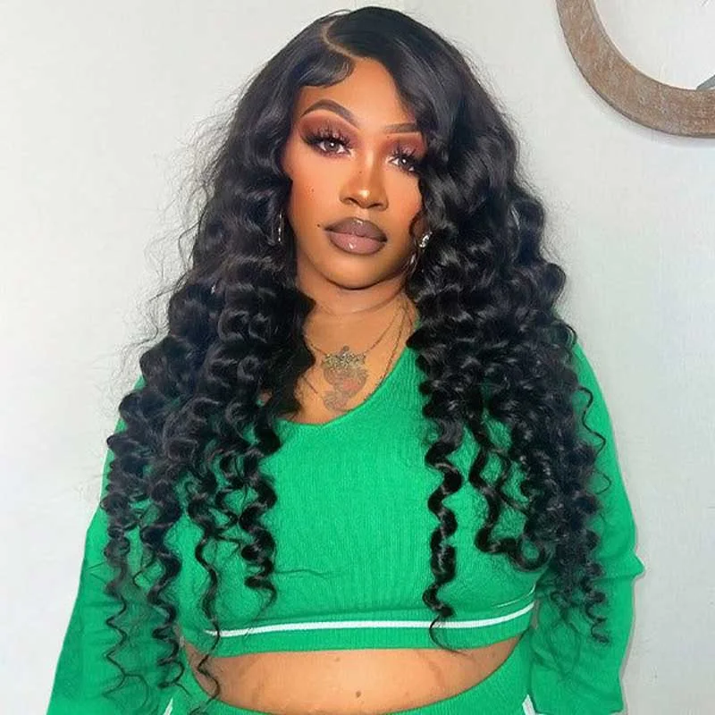 Lace wig with a wavy texture for a beachy lookAlibonnie Loose Wave Lace Front Wigs Human Hair 13x6 HD Lace Wigs For Sale 180% Density