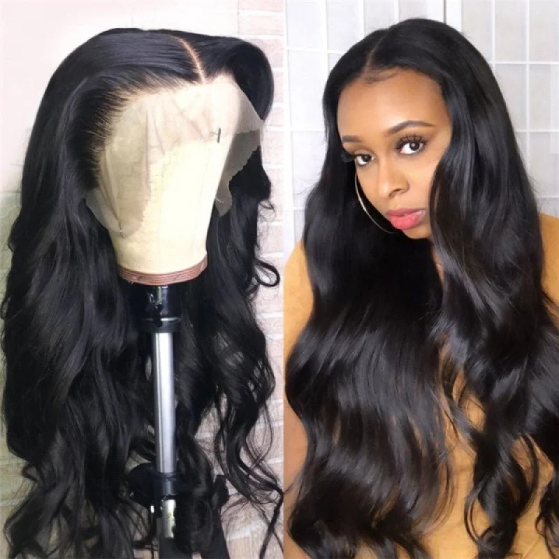 Lace wig with a side - swept bang for a sophisticated lookAlibonnie Pre-Plucked 13x6 HD Lace Frontal Wig Body Wave Human Hair Wigs Natural Color 180% Density