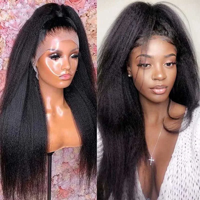 Full - lace wig with a natural - looking hairline for a seamless appearanceAlibonnie Realistic Kinky Straight 13×6 HD Lace Front Wig Pre-Plucked Hairline 250% Density