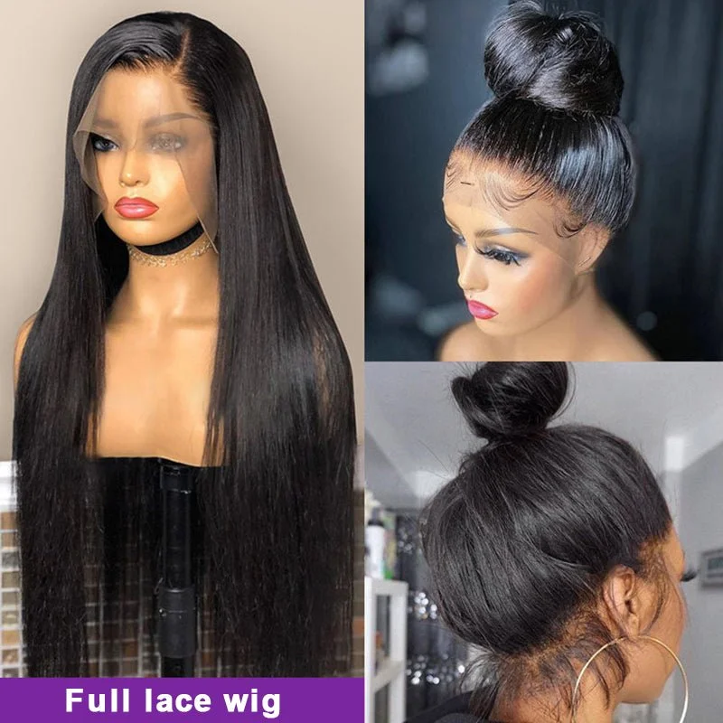 Brazilian - human - hair wig with a full and voluminous lookFull Lace Wig Transparent Lace Straight Human Hair Wigs 250% Density