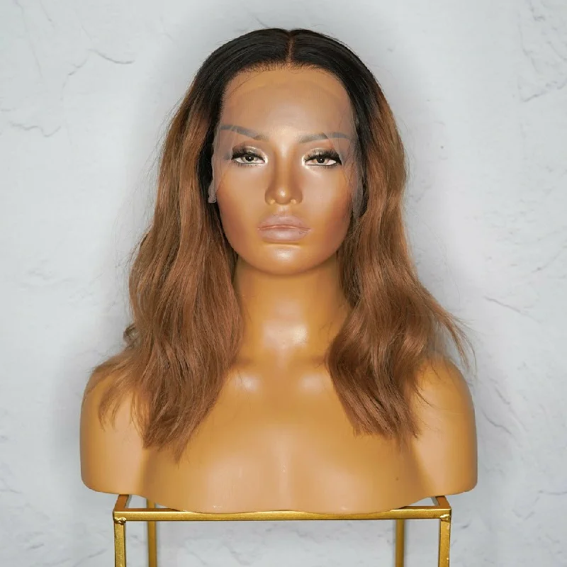 Human - hair wig with a straight texture for a sleek and minimalist lookANEESHA Brown Ombre Human Hair Lace Front Wig