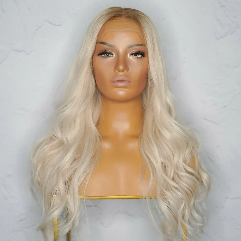 Human - hair wig with a pre - plucked hairline for a more natural lookAVALON Blonde Human Hair Full Lace Wig