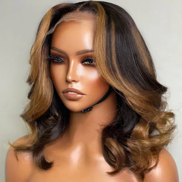 Lace wig with a straight texture for a sleek and minimalist lookBlonde Mix Black Loose Wave HD Lace Glueless Short Wig