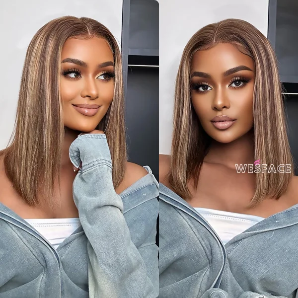 Human - hair wig with a pre - bleached knot for a natural - looking scalpFlash Sale Wesface P4/27 Bob Style Highlights Color Bob Straight Human Hair Wigs 180% Density