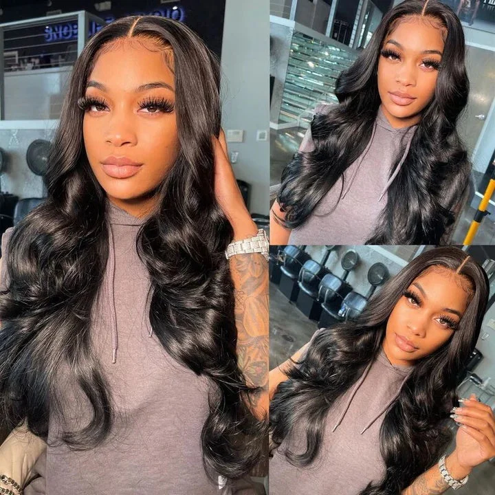 Lace wig with a wispy fringe for a soft and feminine lookBody Wave Full Lace Invisible Single Knots Pre-plucked Hairline Human Hair Lace Wig [FLW02]