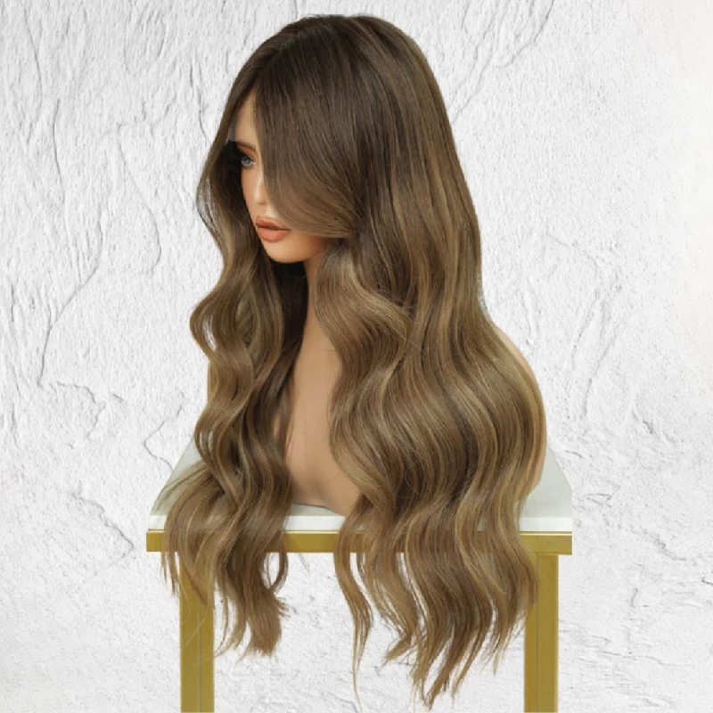 Human - hair wig with a 180 - density for a full and thick appearanceBrown Ombre Human Hair Lace Front Wig