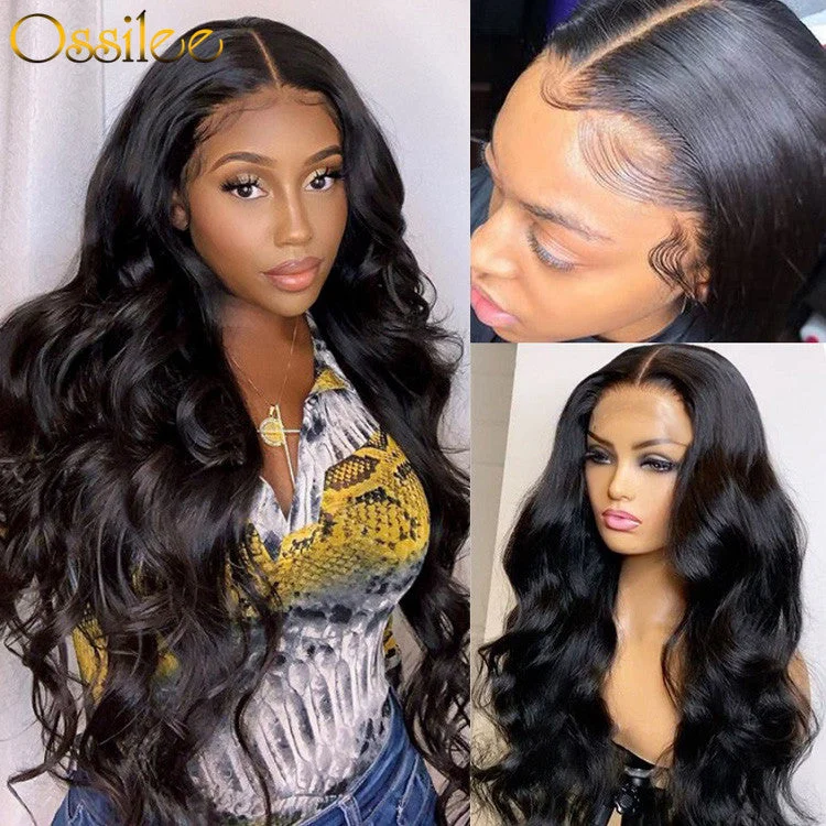 Lace wig with a platinum - blonde color for a bold and trendy lookHD Transparent Lace Closure Wig 4X4/13x4 Body Wave Remy Hair Lace Closure Wig 150% 180% 250% Density Lace Wig 9A Grade