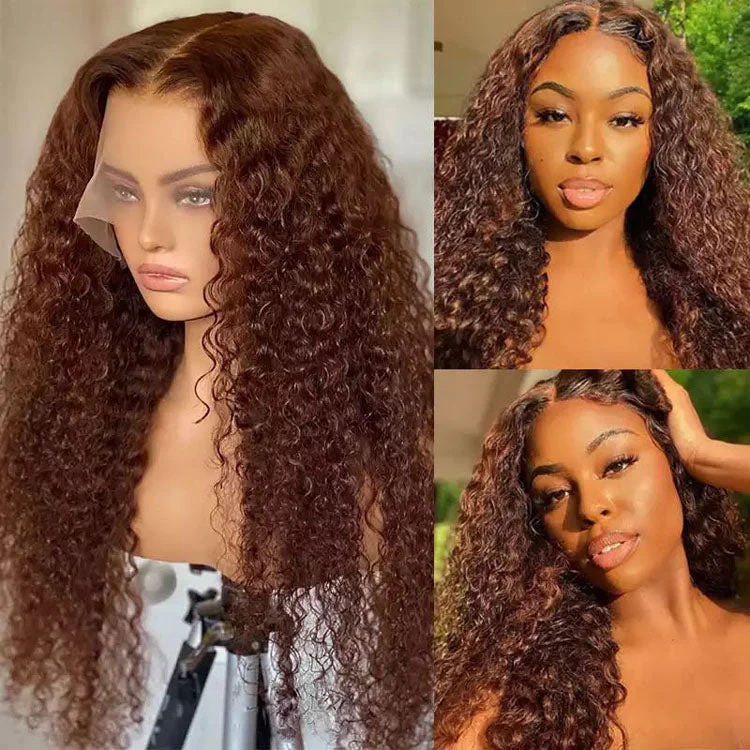 Human - hair lace wig for a luxurious and natural feel4x4/5x5/13x4 Chocolate Brown Curly Lace Front Wigs Human Hair Colored HD Lace Wigs Pre Plucked Natural Hairline