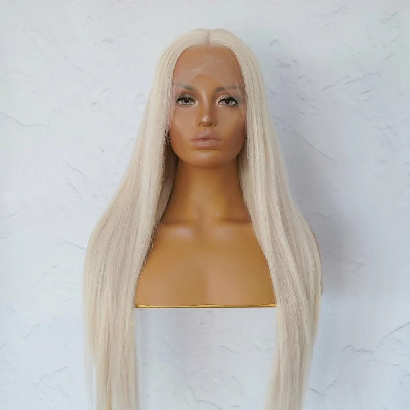 Human - hair wig in a jet - black color for a classic and timeless lookCLEO Platinum White Blonde Human Hair Full Lace Wig