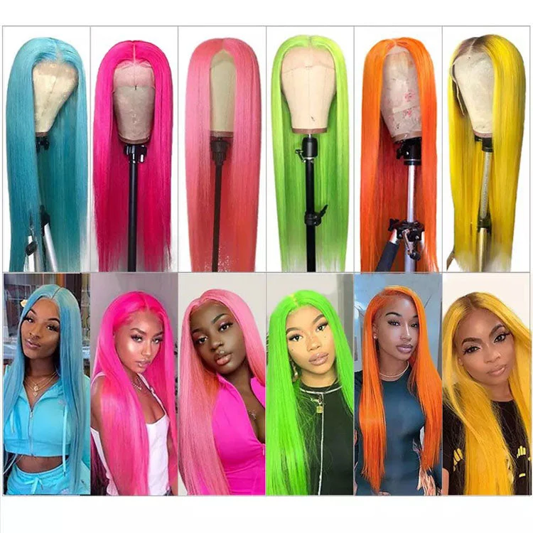 Lace wig with a 200 - density for a full and thick appearanceColore Wigs Straight Human Hair 13x4 HD Lace Front Wigs Blue/Green/Pink/Yellow Color