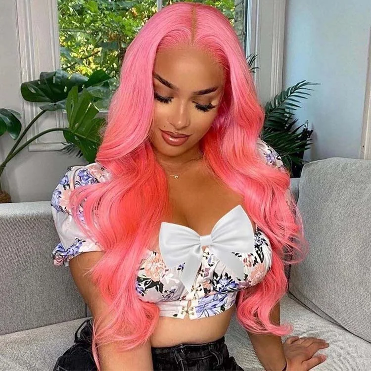 Lace wig with a pre - bleached knot for a natural - looking scalpColored Human Hair Wigs 13x4 HD Lace Front Human Hair Wigs Body Wave Blue/Green/Pink/Yellow Color